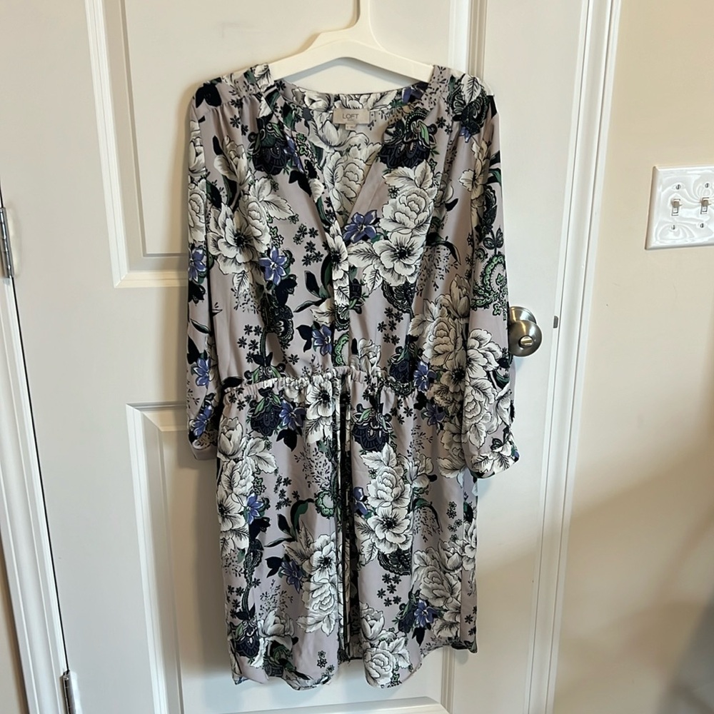 Loft blue & grey floral dress